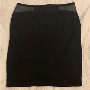Black pencil skirt with fake leather hip detail